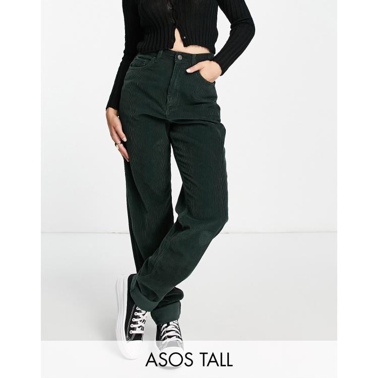 ASOS DESIGN Tall high rise 'slouchy' mom jean in forest green cord