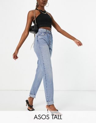 ASOS DESIGN Tall high rise slouchy mom jeans in stonewash | ASOS