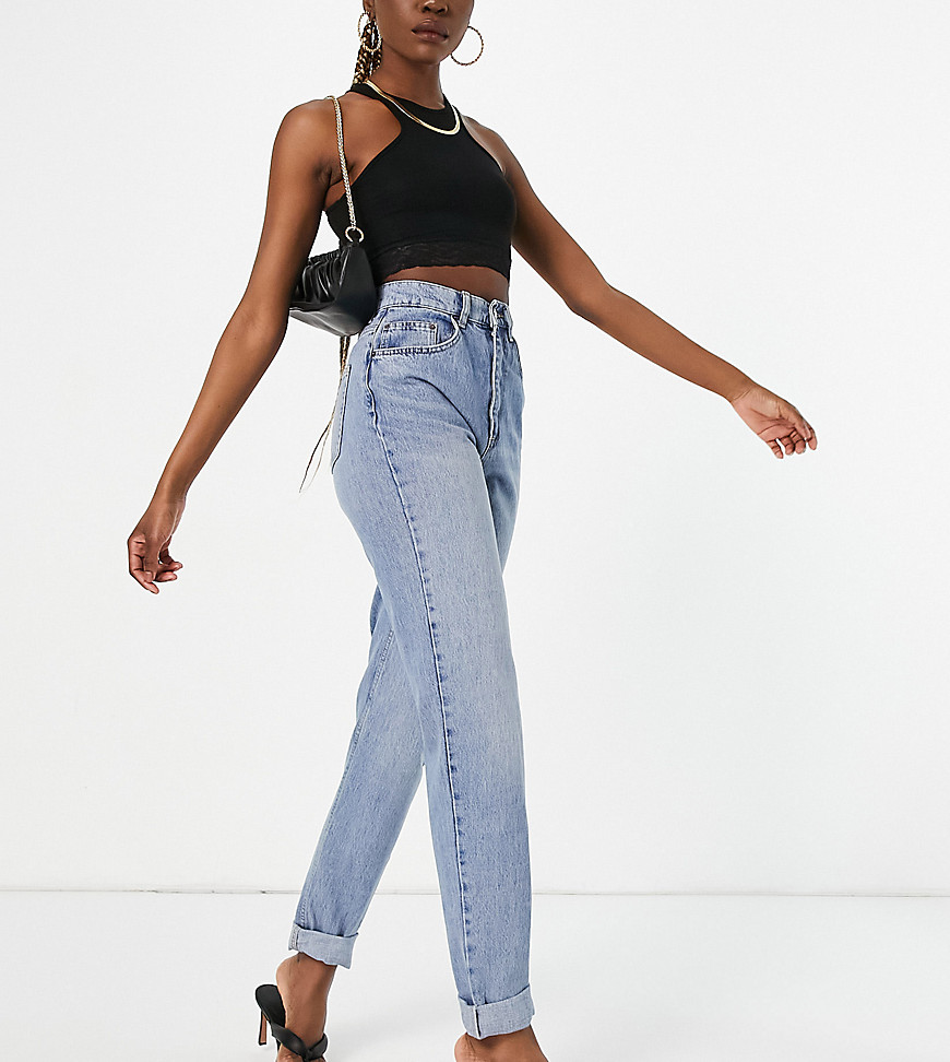 ASOS DESIGN Tall high rise slouchy mom jeans in stonewash-Blues