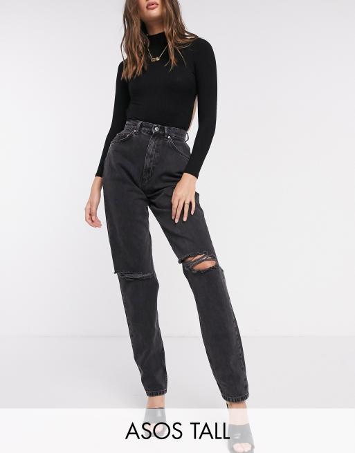 Don't Think Twice Tall DTT Tall slouchy mom jeans with knee rips-Black 