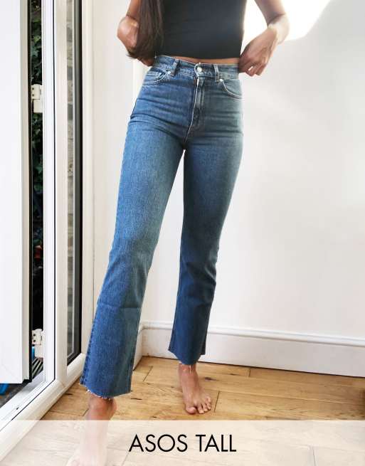 ASOS DESIGN Tall high rise stretch 'effortless' crop kick flare jeans in  midwash