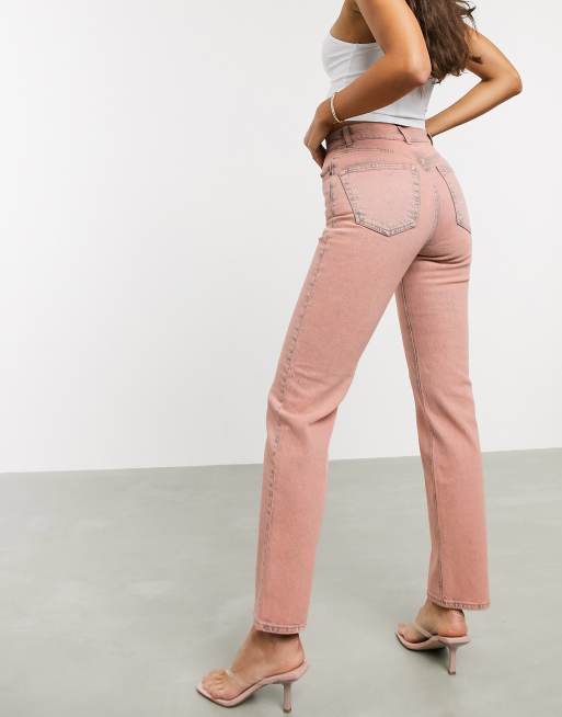 ASOS DESIGN Tall High rise stretch 'slim' straight leg jeans in overdye pink