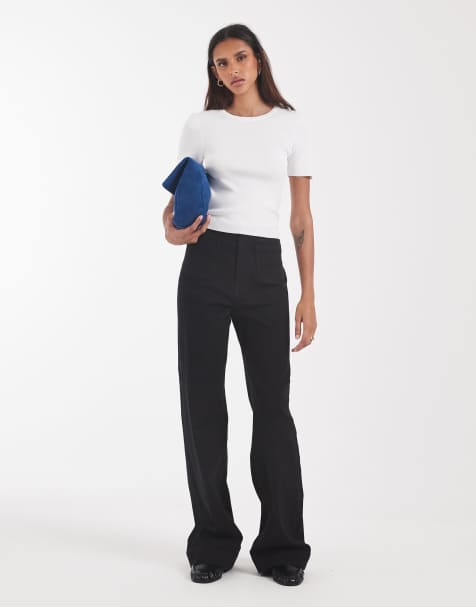 ASOS DESIGN Tall high rise wide leg jeans with front pockets in black - view 1