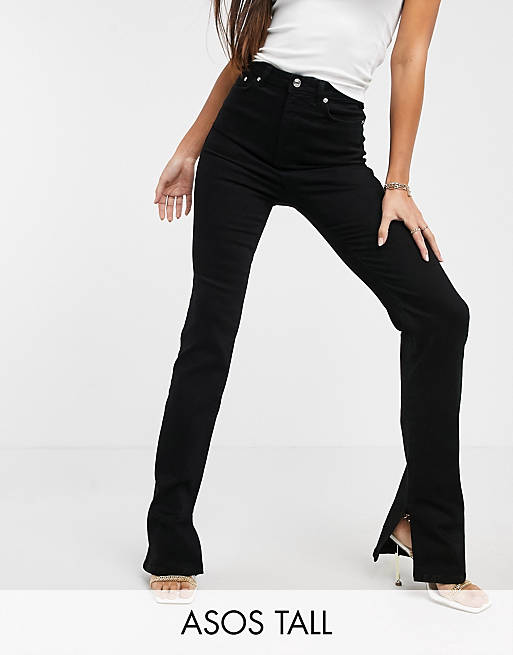  Tall high rise 'Y2K' stretch flare jeans in black 