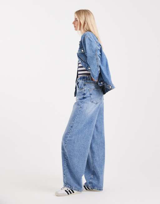 ASOS DESIGN Tall high waist barrel leg jeans in light mid blue