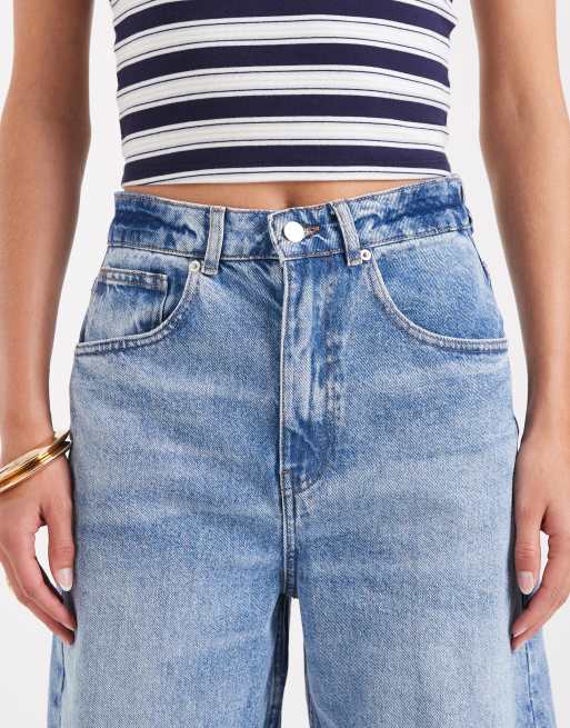 ASOS DESIGN Tall high waist barrel leg jeans in light mid blue, 4 of 5