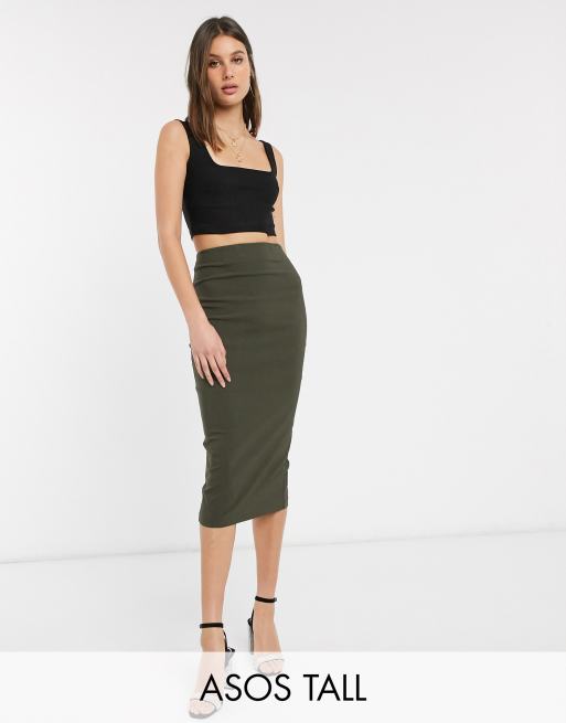 ASOS DESIGN high waist pencil skirt in green