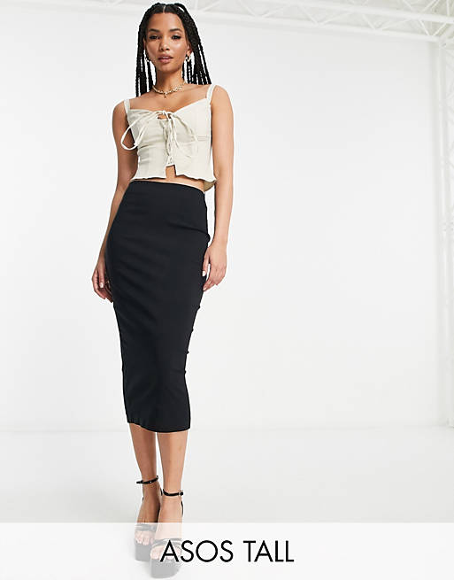 ASOS DESIGN Tall high waist midi pencil skirt in black | ASOS