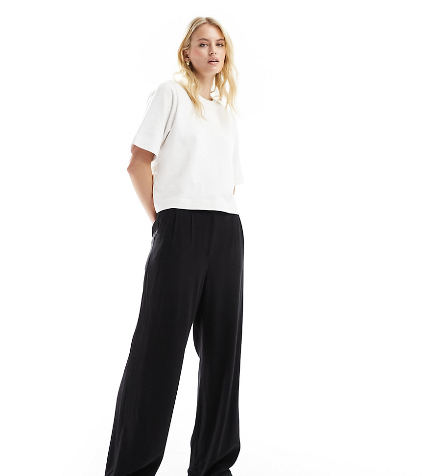 ASOS DESIGN Tall high waist seam detail trousers with linen in black