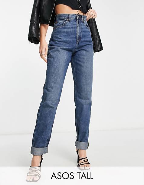 ASOS Damen Kleidung Hosen & Jeans Jeans Baggy & Boyfriend Jeans High rise ripped mom jean in mid wash 