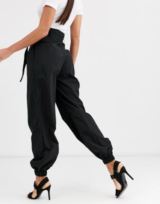 high waisted joggers black