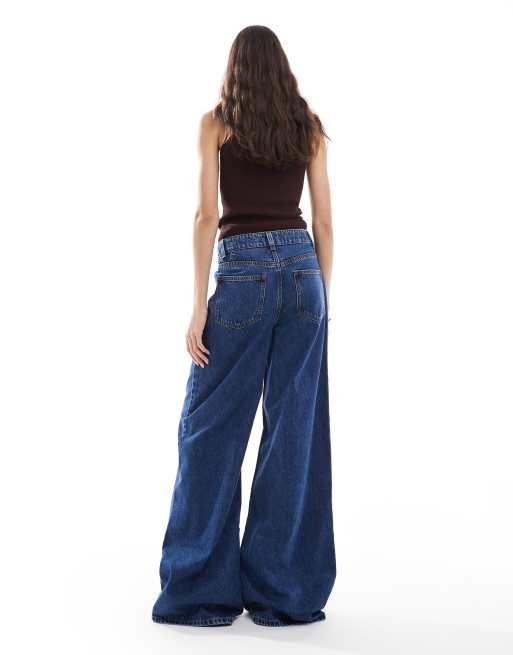 ASOS DESIGN Tall high waist wide leg jeans in midwash blue, 2 of 5