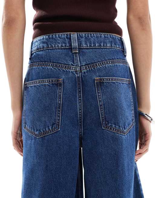 ASOS DESIGN Tall high waist wide leg jeans in midwash blue, 4 of 5