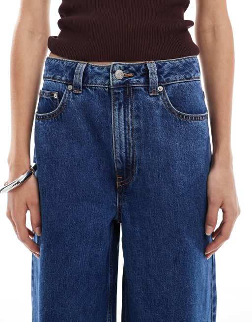 ASOS DESIGN Tall high waist wide leg jeans in midwash blue, 5 of 5