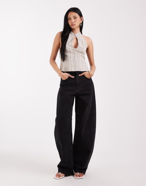 ASOS DESIGN Tall high waisted barrel leg jeans in black - view 1