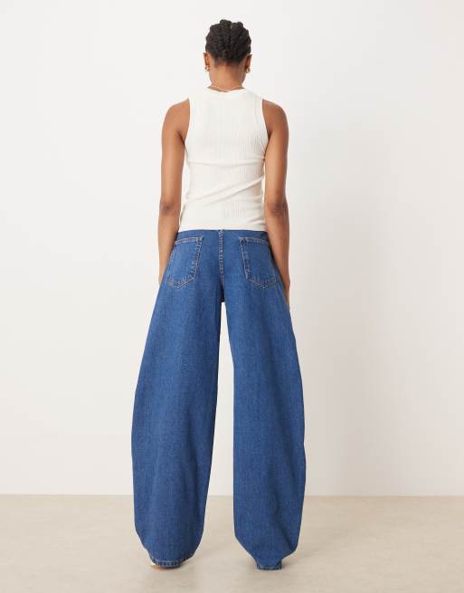ASOS DESIGN Tall high waisted barrel leg jeans in clean mid blue, 2 of 5