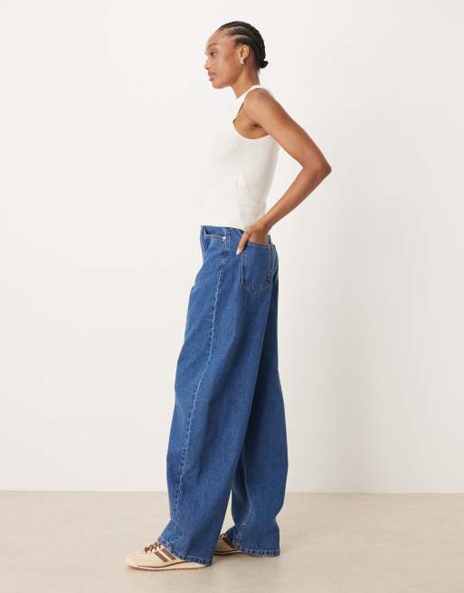 ASOS DESIGN Tall high waisted barrel leg jeans in clean mid blue, 3 of 5