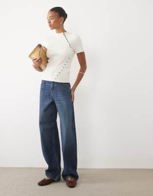 Asos Tall Asos Design Tall High Waisted Barrel Leg Jeans In Navy