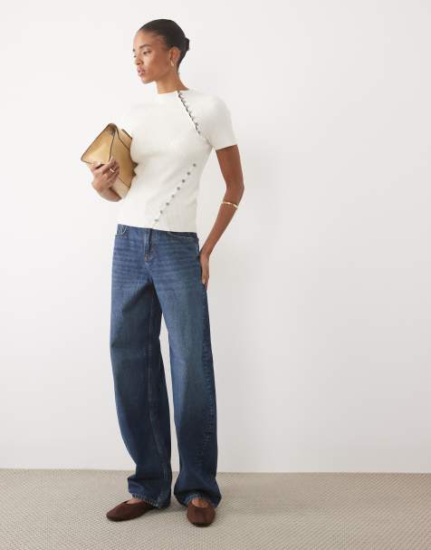 ASOS DESIGN Tall high waisted barrel leg jeans in dark wash blue - view 1