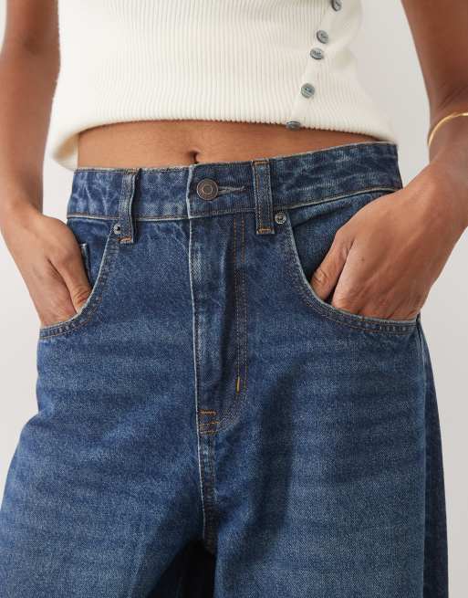 ASOS DESIGN Tall high waisted barrel leg jeans in dark wash blue, 5 of 5