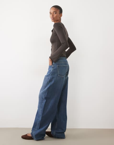 ASOS DESIGN Tall high waisted barrel leg jeans in mid wash blue - view 1