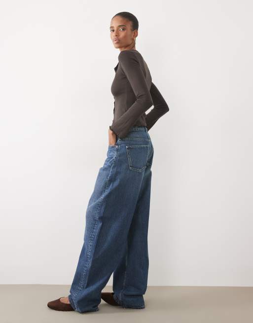 ASOS DESIGN Tall high waisted barrel leg jeans in mid wash blue, 2 of 5