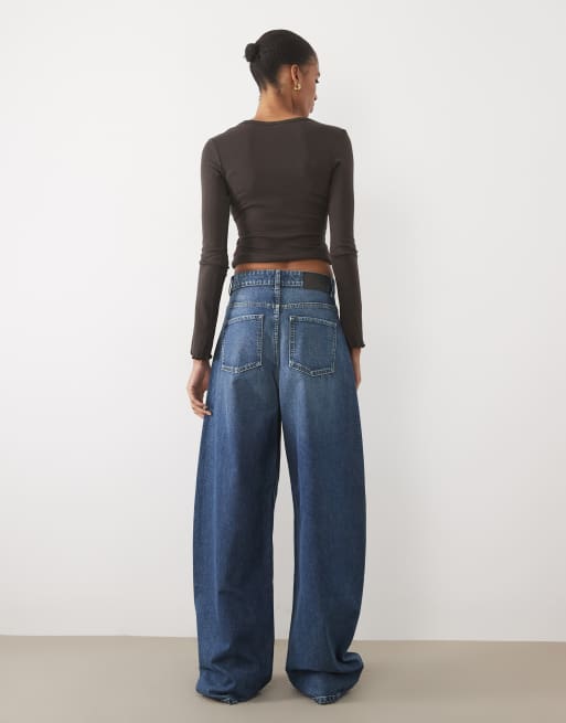 ASOS DESIGN Tall high waisted barrel leg jeans in mid wash blue, 3 of 5