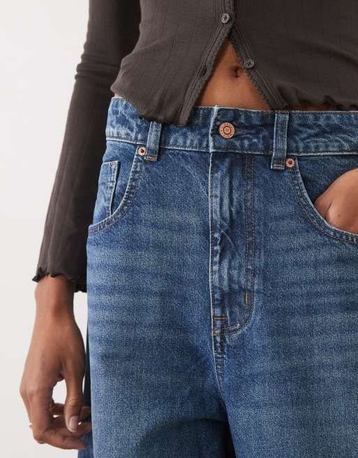 ASOS DESIGN Tall high waisted barrel leg jeans in mid wash blue, 5 of 5