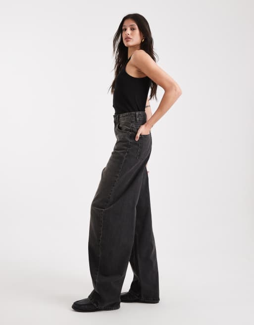 ASOS DESIGN Tall high waisted barrel leg jeans in washed charcoal, 3 of 5