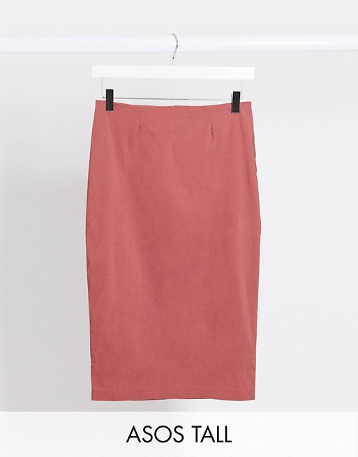 ASOS DESIGN Tall high waisted pencil skirt in dark rose