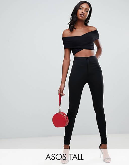 ASOS DESIGN Tall high waisted stretch pants in black
