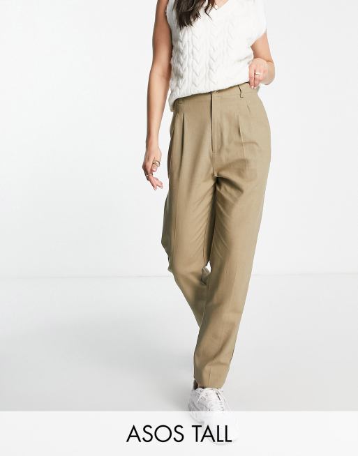 ASOS DESIGN Tall high waisted tapered pants with linen in olive