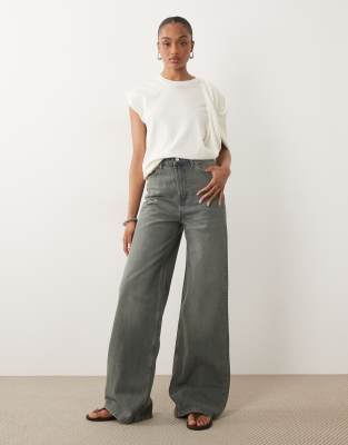 Asos Tall Asos Design Tall High Waisted Wide Leg Jeans In Gray