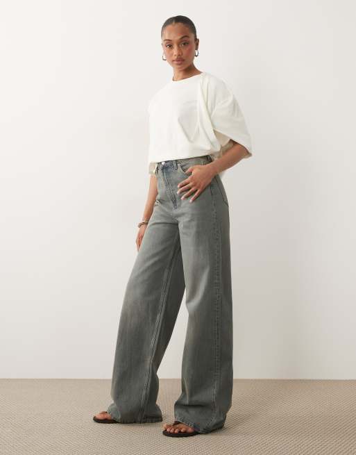 ASOS DESIGN Tall high waisted wide leg jeans in tinted gray wash, 2 of 5