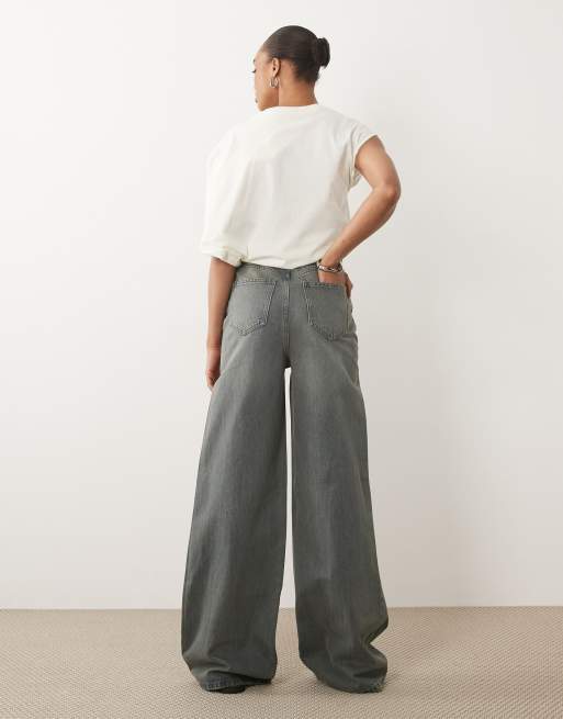 ASOS DESIGN Tall high waisted wide leg jeans in tinted grey wash, 3 of 5
