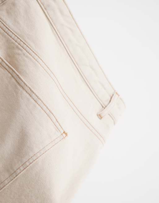 ASOS DESIGN Tall - Højtaljede afslappede jeans med ekstreme flænser i ecru, 4 af 4