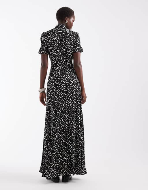 ASOS DESIGN Tall hochgeschlossenes kurzärmeliges Maxikleid mit Monopunktmuster, 3 von 4