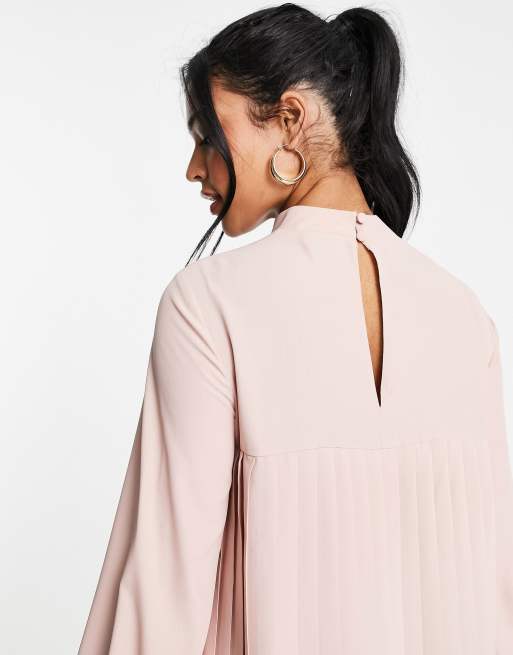 ASOS DESIGN Tall – Hochgeschlossenes, trapezförmiges Minikleid in Blassrosa mit Plisseefalten, 2 von 4
