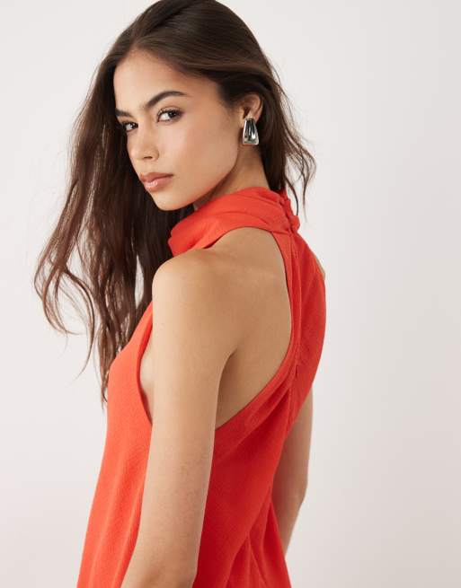 ASOS DESIGN Tall – Hochgeschlossenes, zweilagiges Chiffon-Maxikleid in Rot, 2 von 4