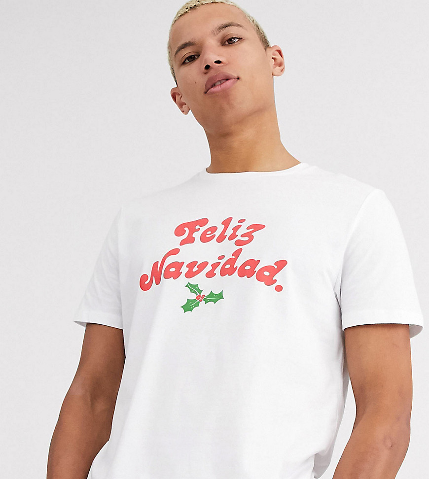 ASOS DESIGN Tall Holidays t-shirt with chest text-White