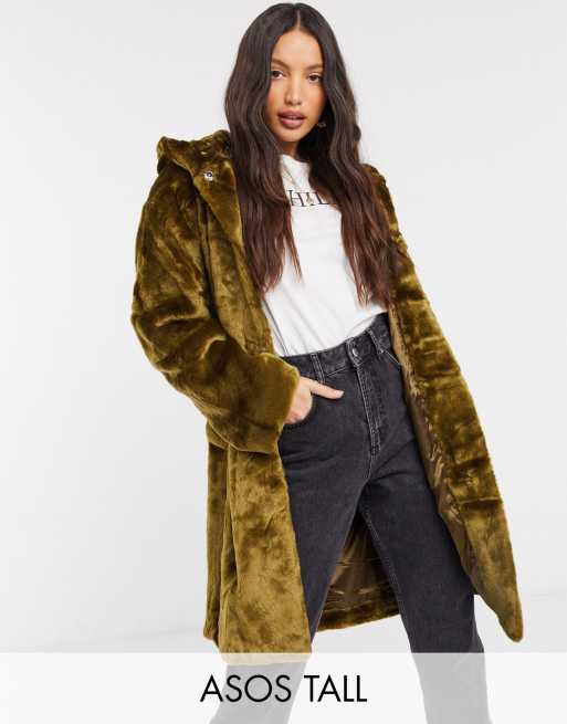 Olive faux shop fur coat