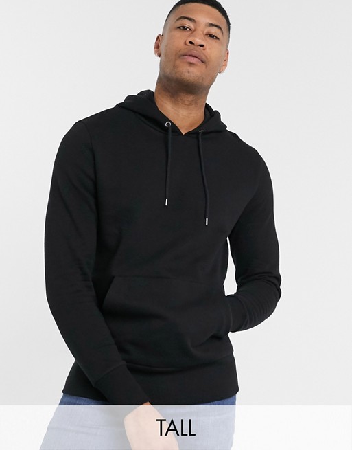 ASOS DESIGN Tall hoodie in black with deep rib