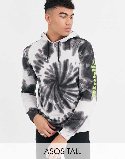 ASOS DESIGN Tall hoodie in tie dye wash with neon sleeve prints ASOS