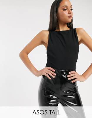 ASOS DESIGN Tall high neck drop armhole bodysuit in black Black