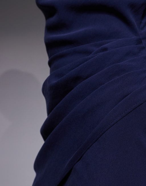 ASOS DESIGN Tall - Hoogsluitende gedrapeerde maxi jurk met gedrapeerde rok in marineblauw, 3 van 4