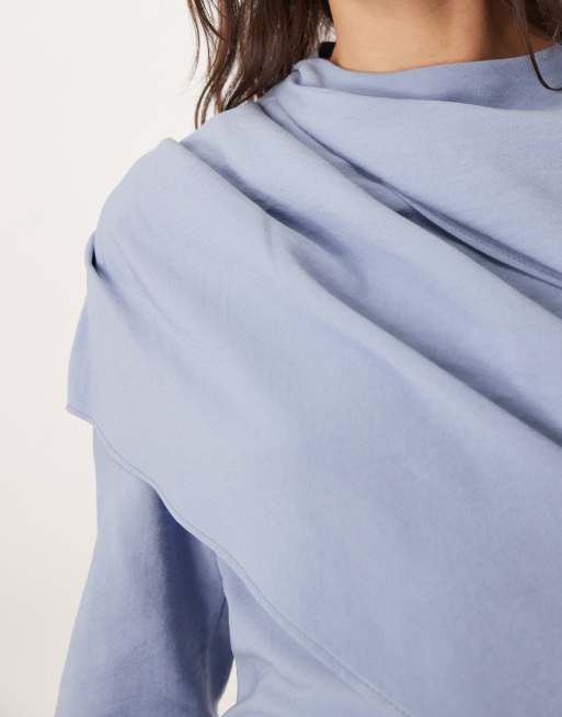 ASOS DESIGN Tall - Hoogsluitende maxi-jurk met gedrapeerd lijfje in middenblauw, 3 van 4