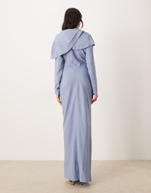ASOS DESIGN Tall - Hoogsluitende maxi-jurk met gedrapeerd lijfje in middenblauw, 4 van 4