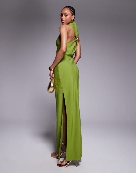 ASOS DESIGN Tall - Hoogsluitende maxi jurk met hardware-accent in groen - view 1