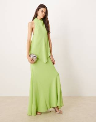 ASOS DESIGN Tall - Hoogsluitende maxi jurk van gelaagd chiffon in limoengroen - view 1