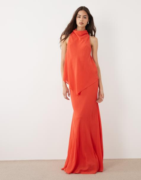 ASOS DESIGN Tall - Hoogsluitende maxi jurk van gelaagd chiffon in rood - view 1